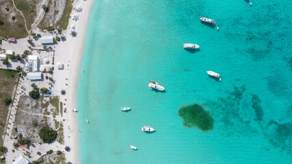 overhead view of a bay with crystal clear waters in the beautiful Caribbean Sea