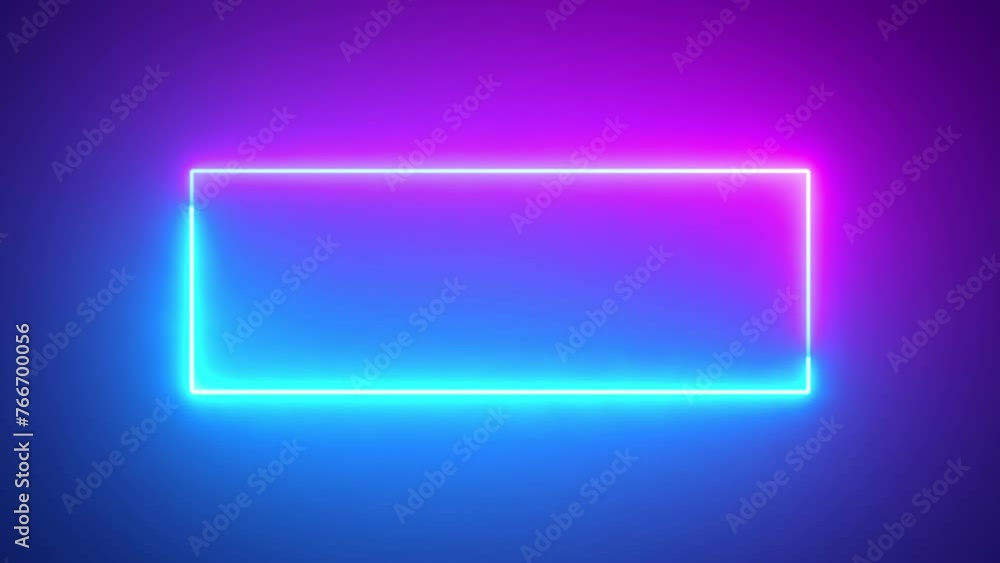 Aufkleber abstract blue pink neon glowing line frame, animated moving led light screen box projection 3d rende