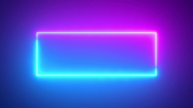 Abstract blue pink neon glowing line frame, animated moving led light screen box projection 3d rendering, empty space border presentation design background, futuristic laser sprectrum backdrop