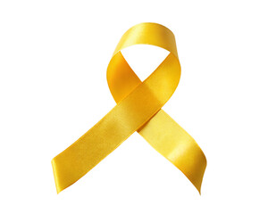 Realistic yellow ribbon isolated on transparent background. Symbol of World Cancer Day.