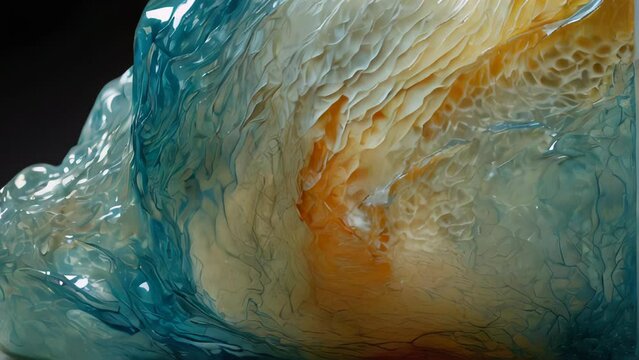 Abstract underwater texture painted in deep blues and gold hues.
