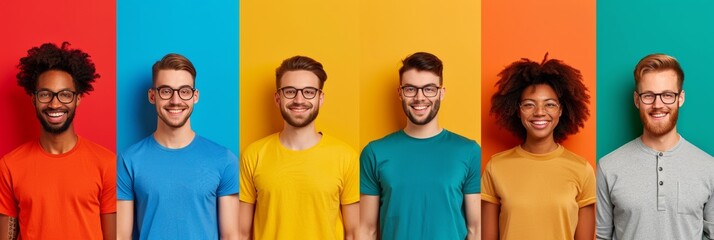A group of people with different colored shirts and glasses, AI