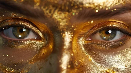 Tuinposter A close up of a woman's face with gold paint on it, AI © starush