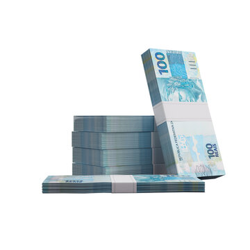 Notas de 100 reais dinheiro brasileiro 3d render isolado