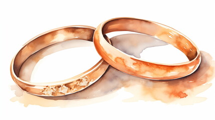 Watercolor painting of wedding rings, romantic art suitable for wedding invitations, anniversary cards, and romantic decorations.
