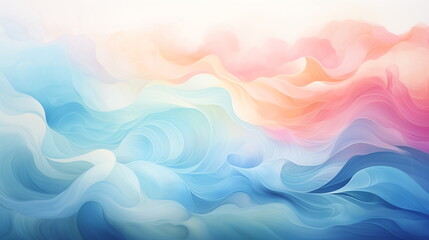Abstract waves of pastel hues in a fluid dynamic, digital art suitable for calming wallpaper or creative canvas print. - obrazy, fototapety, plakaty