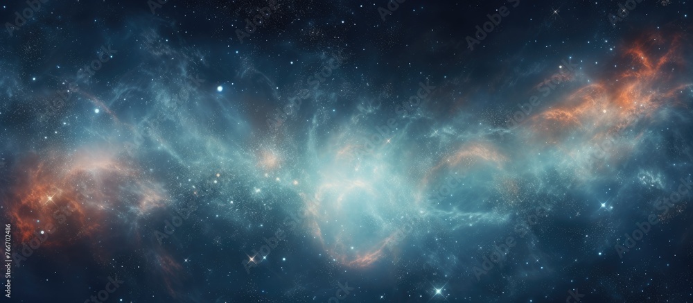 Poster a computer generated image of an astronomical object in deep space, featuring electric blue gas clou