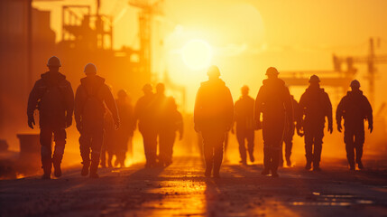 A captivating scene of a diverse group of individuals leisurely walking down a city street as the sun sets behind them, casting a warm glow over the bustling scene