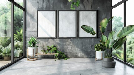 A room with a lot of plants and some pictures on the wall, AI