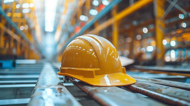 A hard hat perched atop a conveyor belt, symbolizing the hard work and dedication of laborers on Labor Day