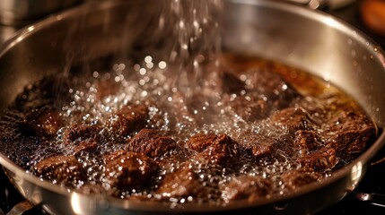 Fry boiling cooking in oil meat goulash wallpaper background