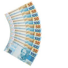 Notas de 100 e 50 reais dinheiro brasileiro 3d render realista