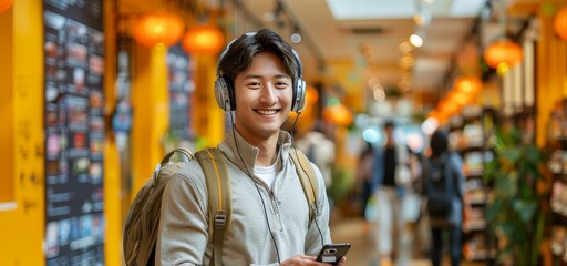 Fototapeta premium A young man wearing headphones