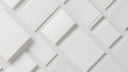 Top view of multiple white blank papers on light grey background, flat lay.