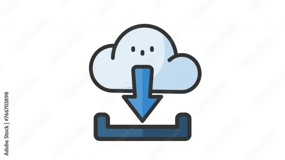 Poster animated cloud download with blue arrow pointing down. perfect for tech blogs, web development compa