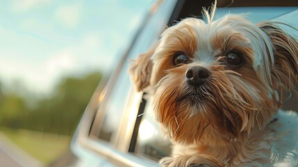 Dog peeking from car window background