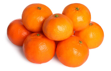 Many fresh ripe tangerines isolated on white