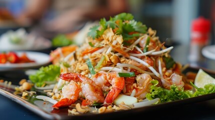 Thai food, mango salad, crispy pork, papaya salad, fried shrimp, noodles, fried chicken, plain rice, pork fried rice,