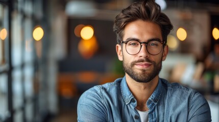 A man with glasses and a beard is posing for the camera, AI