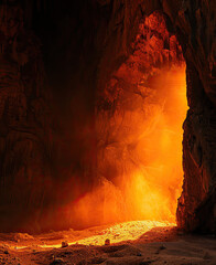 orange light from inside the cave in a dark atmosphere