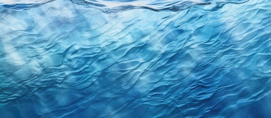 A captivating close-up view of a wave in the ocean, set against a serene blue sky background