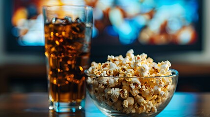 Home tv with pop corn and soda wallpaper background