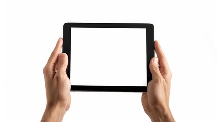Human hands holding digital tablet with a white blank screen - obrazy, fototapety, plakaty