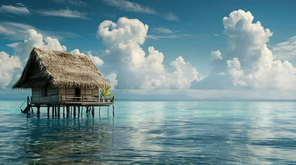 Photo sur Plexiglas Bora Bora, Polynésie française Hut beach sea hotel resort wallpaper background