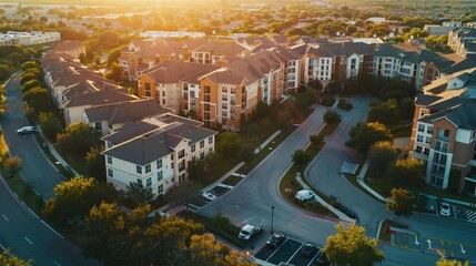 Investment Opportunities Cinematic shots of income-producing properties such as multi-family units commercial buildings AI generated illustration