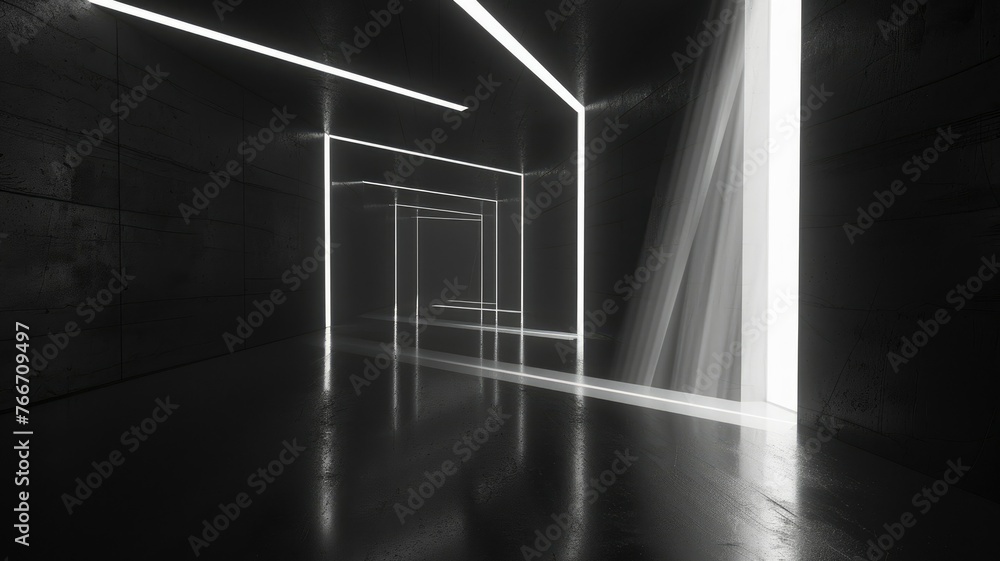 Poster abstract scene with neon lights and shadows - an artistic image depicting a simplistic yet striking 
