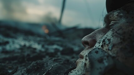Military Sacrifice Cinematic shots honoring the sacrifice of Ukrainian soldiers capturing their courage and dedication in defen AI generated illustration