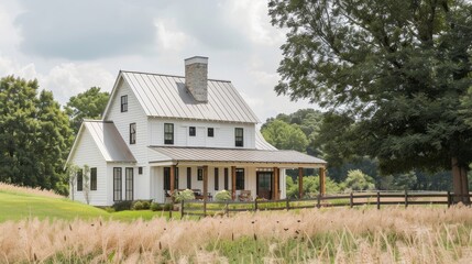 Obraz premium Modern Farmhouses Professional photographs of modern farmhouse-style properties blending rustic charm with contemporary design AI generated illustration