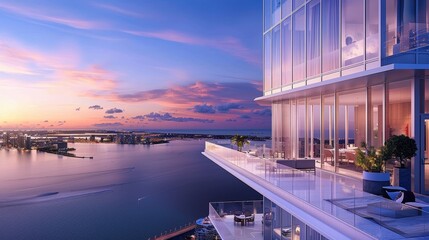 Sky-High Penthouses Cinematic depictions of luxury penthouses and high-rise living offering panoramic city views and exclusive  AI generated illustration - obrazy, fototapety, plakaty