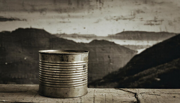 Tin can on wooden stand, old, antique, metal, landscape photo