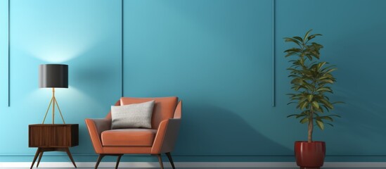 A cozy living room in a house with a chair, lamp, and potted plant. Interior design includes comfortable furniture, flooring, and a window for natural light