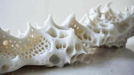 A detailed view of a shape memory polymer sculpture showcasing its intricate and fluid design. The sculpture appears to be constantly shifting and morphing thanks to its unique