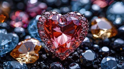 topview,Jewelry hearts, precious stones, diamonds, love, rich love. wallpaper background screensaver card for postcard, desktop, slide, website, greetings - obrazy, fototapety, plakaty