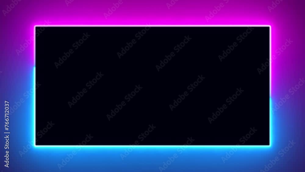 Aufkleber abstract blue pink neon glowing line frame, animated moving led light screen box projection 3d rende