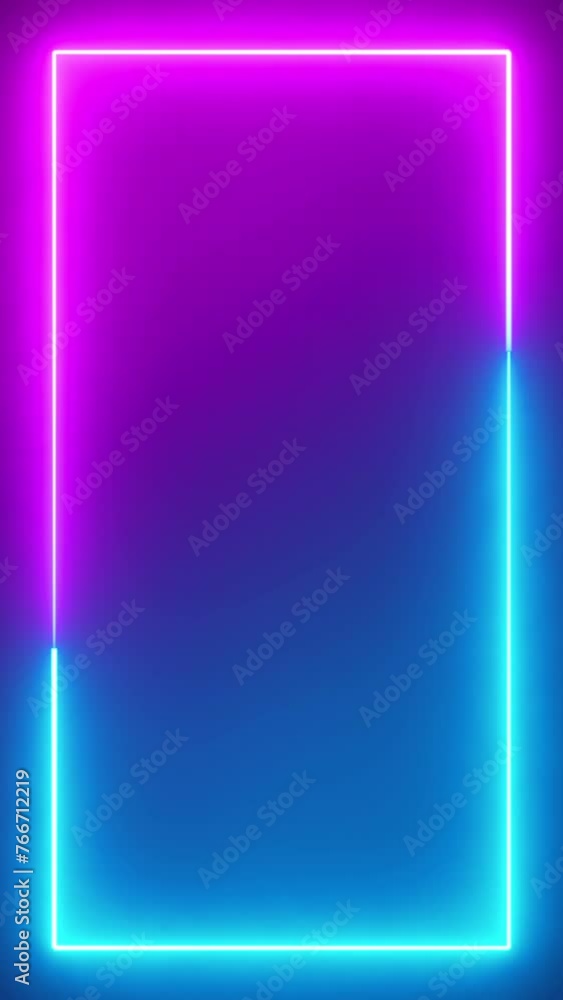 Aufkleber abstract blue pink neon glowing line frame, animated moving led light screen box projection 3d rende
