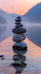 A group of rocks are arranged in a circle on the water, AI