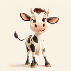Cute Funny Cartoon Cow, Illustration for Children Book, Generative AI