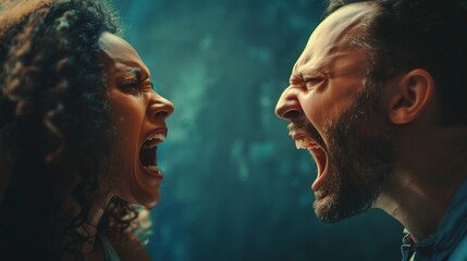 Couple argument fight and scream at each other wallpaper background - obrazy, fototapety, plakaty