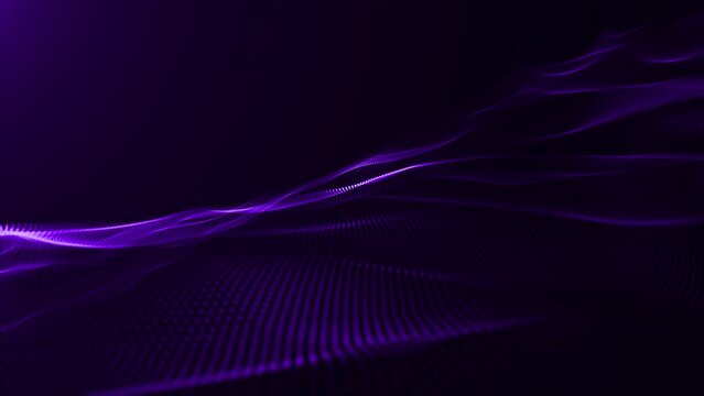 Purple Particles wave background. Data visualization abstract digital background. Seamless loop 
