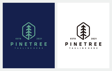 Pine Trees Forest vintage hipster line art minimalist logo design vector - obrazy, fototapety, plakaty
