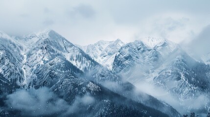 Snow mountain pic winter panorama wallpaper background - obrazy, fototapety, plakaty