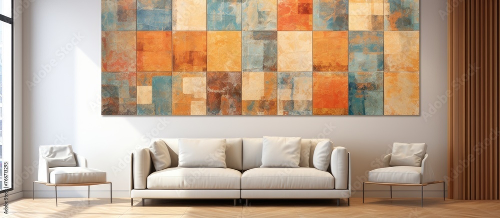 Poster an image showing a detailed view of a sofa and an armchair placed in a living space
