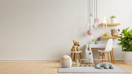 Mockup wall in the children's room on white wall background,Scandinavian style children room - 766713288