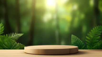 Podium with green plant background