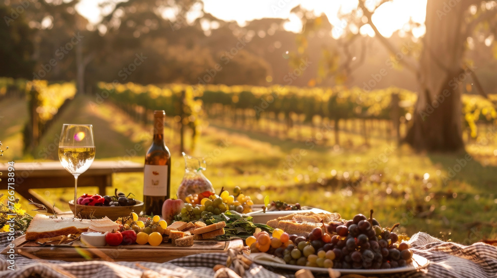 Poster surrounded by nature and good company a vineyard picnic and wine tasting is the perfect way to spend