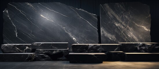 Several rectangular blocks of black marble are placed on top of a surface